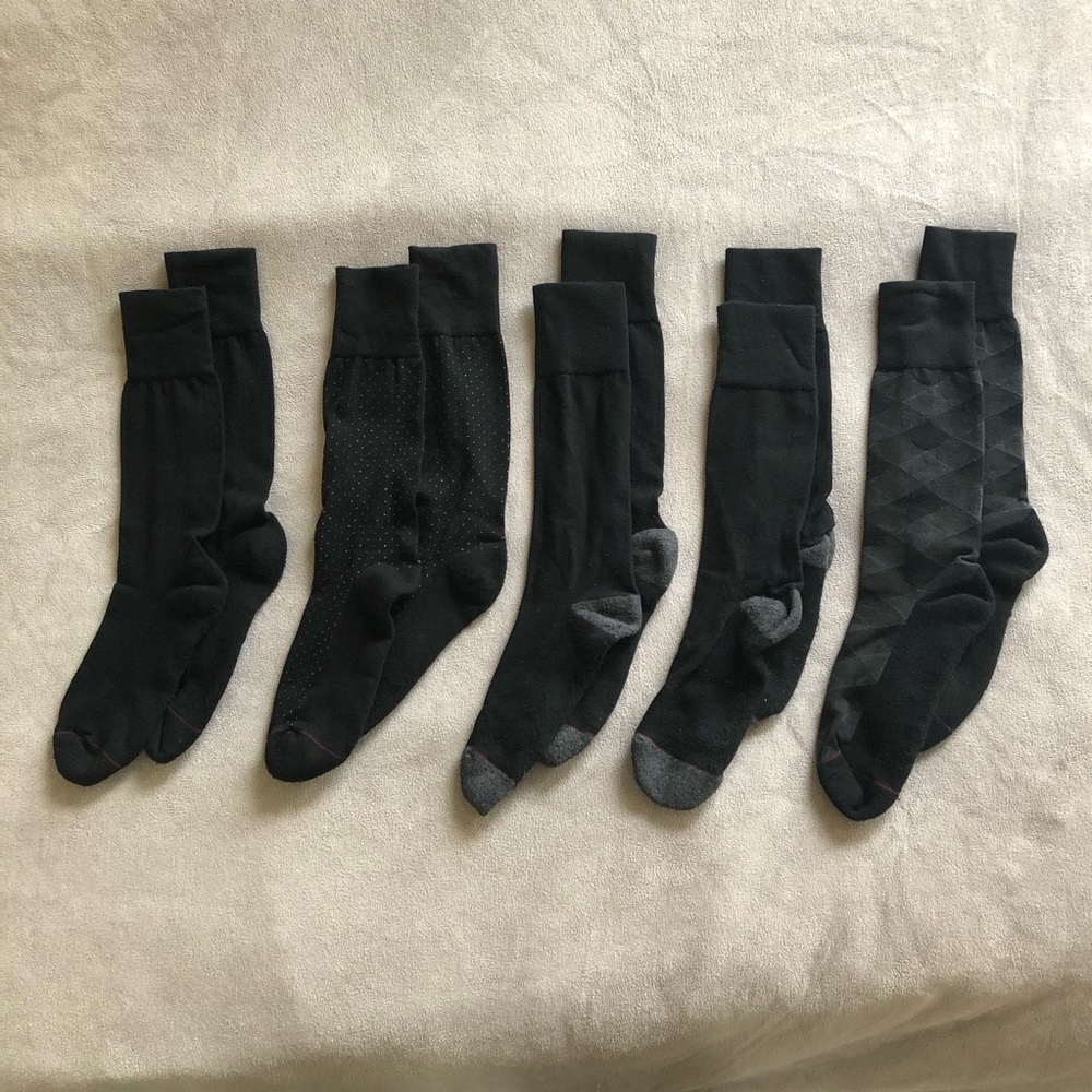 Crew Dress Socks Black Mixed Solid/Pattern 5 Pairs - image 1